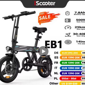 iScooter 250W elektrische fiets voor volwassenen, 14" opvouwbare e-bike, 36V 7,8Ah batterij, 25 km/u stads-forens lichtgewicht fiets